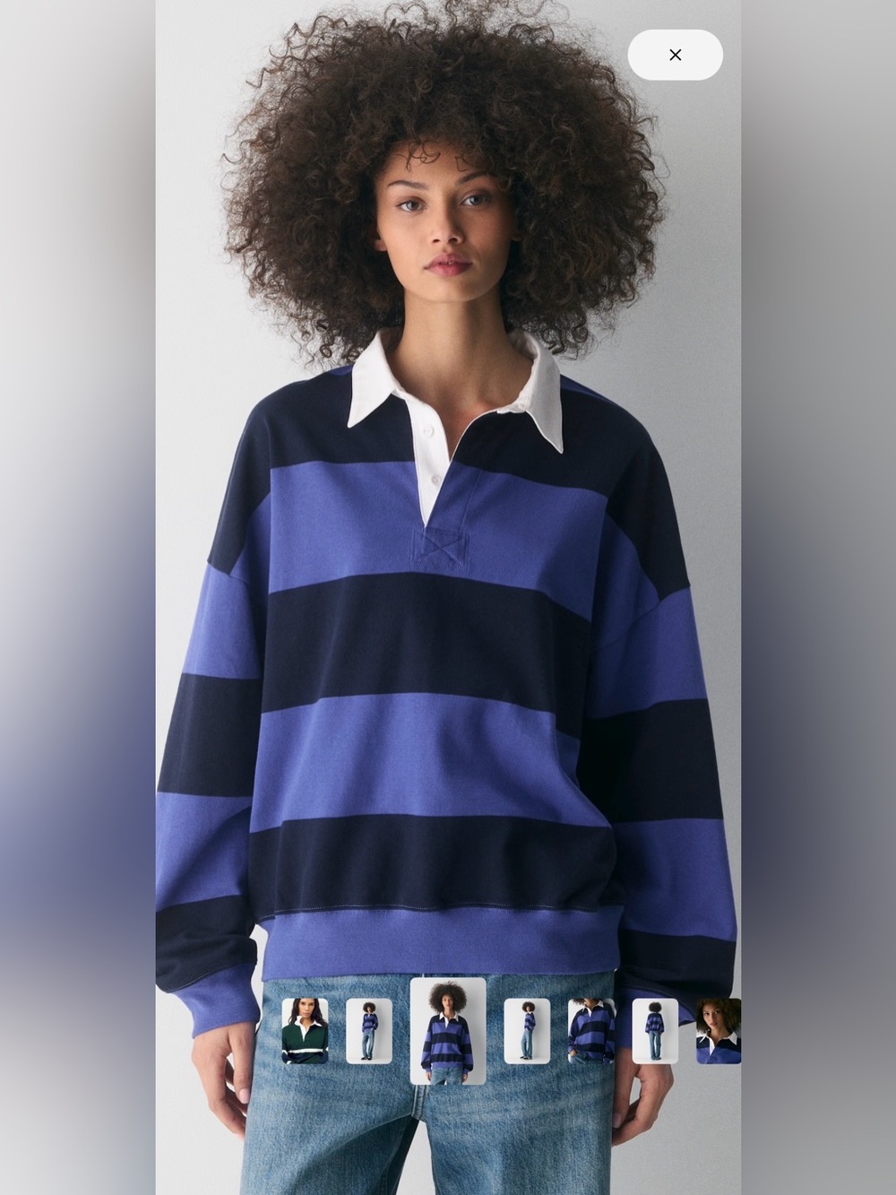 Aritzia Mighty Cotton Lomu Polo long sleeve, small, moon sail blue/admiral